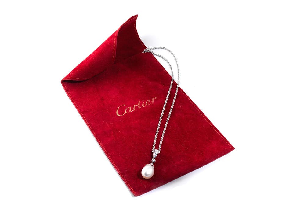 Perl-Brillantanhänger mit Kette von Cartier