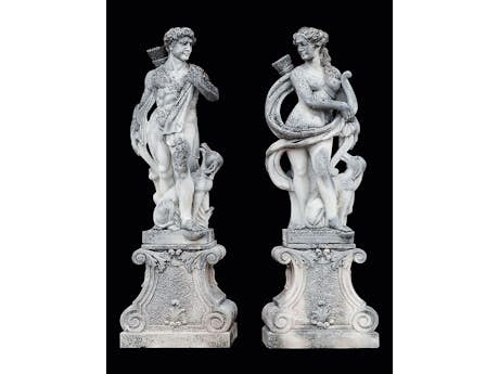 Paar Jagdskulpturen: Artemis und Apollon