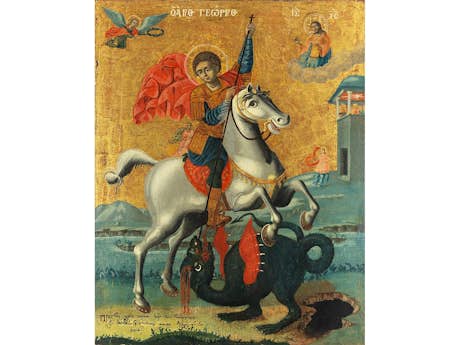 Griechische Ikone St. Georg tötet den Drachen