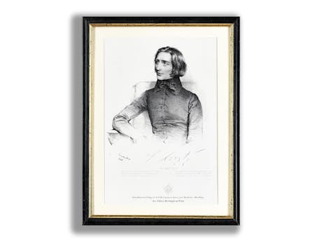 Druckgrafik mit dem Halbportrait des jungen Franz Liszt (1811-1886)