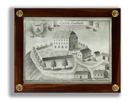 Druckgrafik mit Ansicht des Schloss Haybach