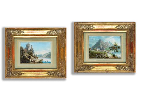 Paar kolorierte Landschaftsansichten des 19. Jahrhunderts