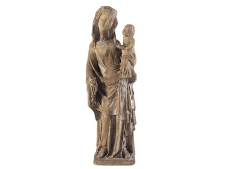 Steinfigur einer gotischen Madonna mit Kind