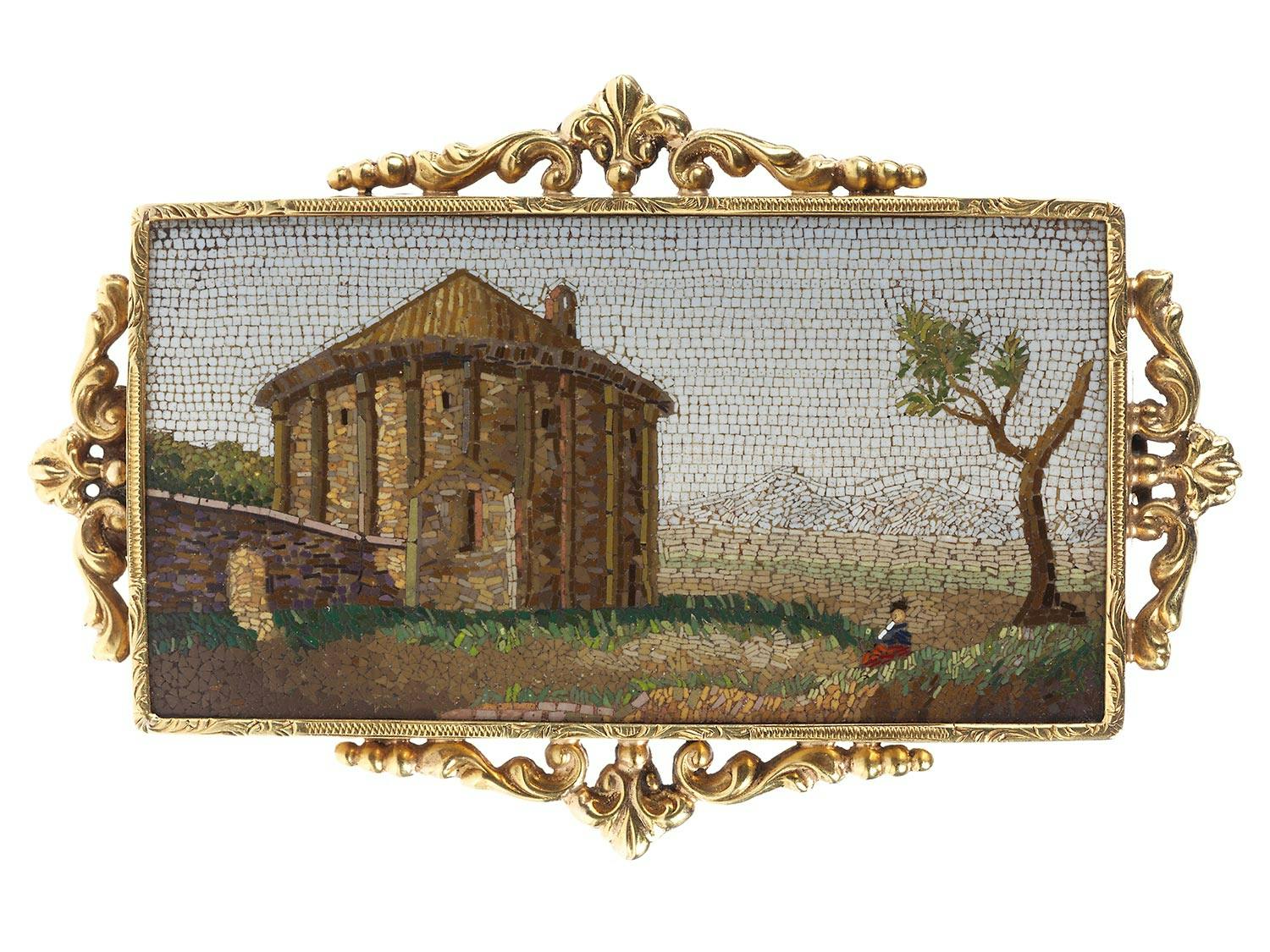 Goldbrosche mit römischem Mikromosaik