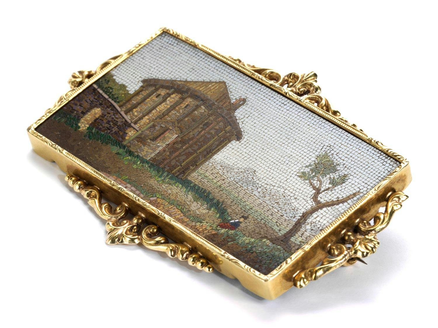 Detailabbildung: Goldbrosche mit römischem Mikromosaik