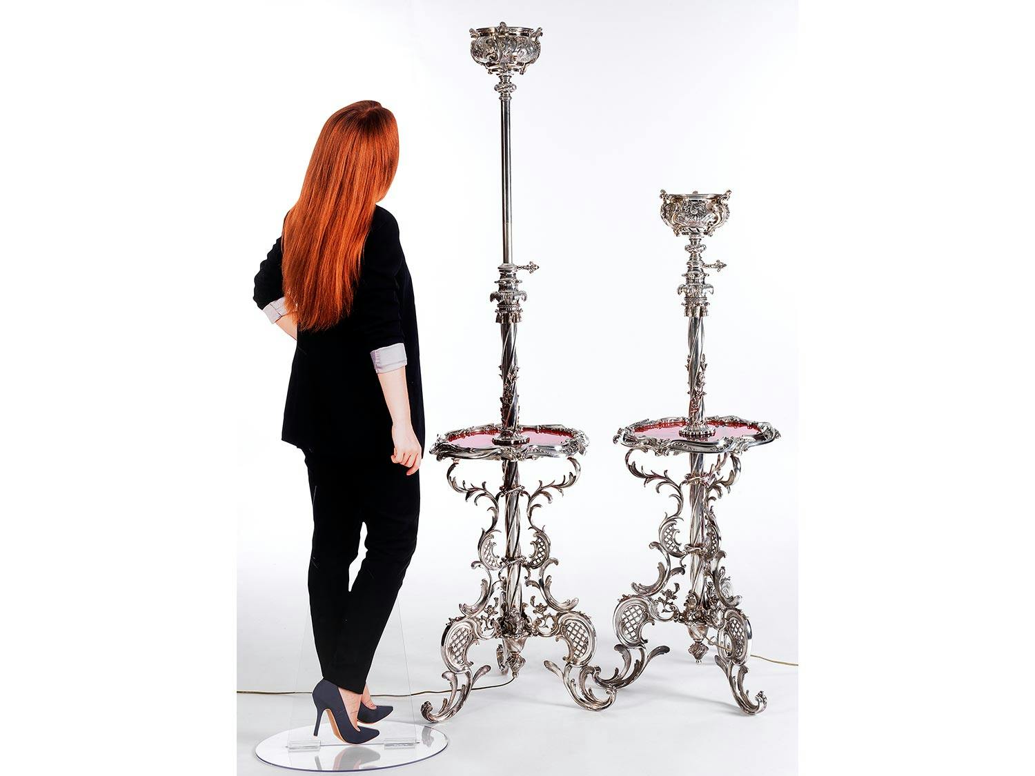 Detailabbildung: Paar neobarocke Guéridonlampen