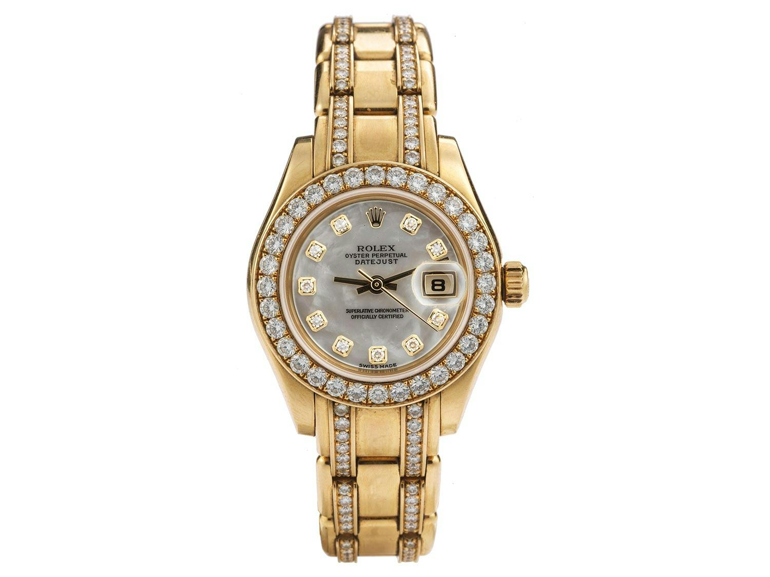 Damenuhr Rolex Datejust in Gold mit Brillanten