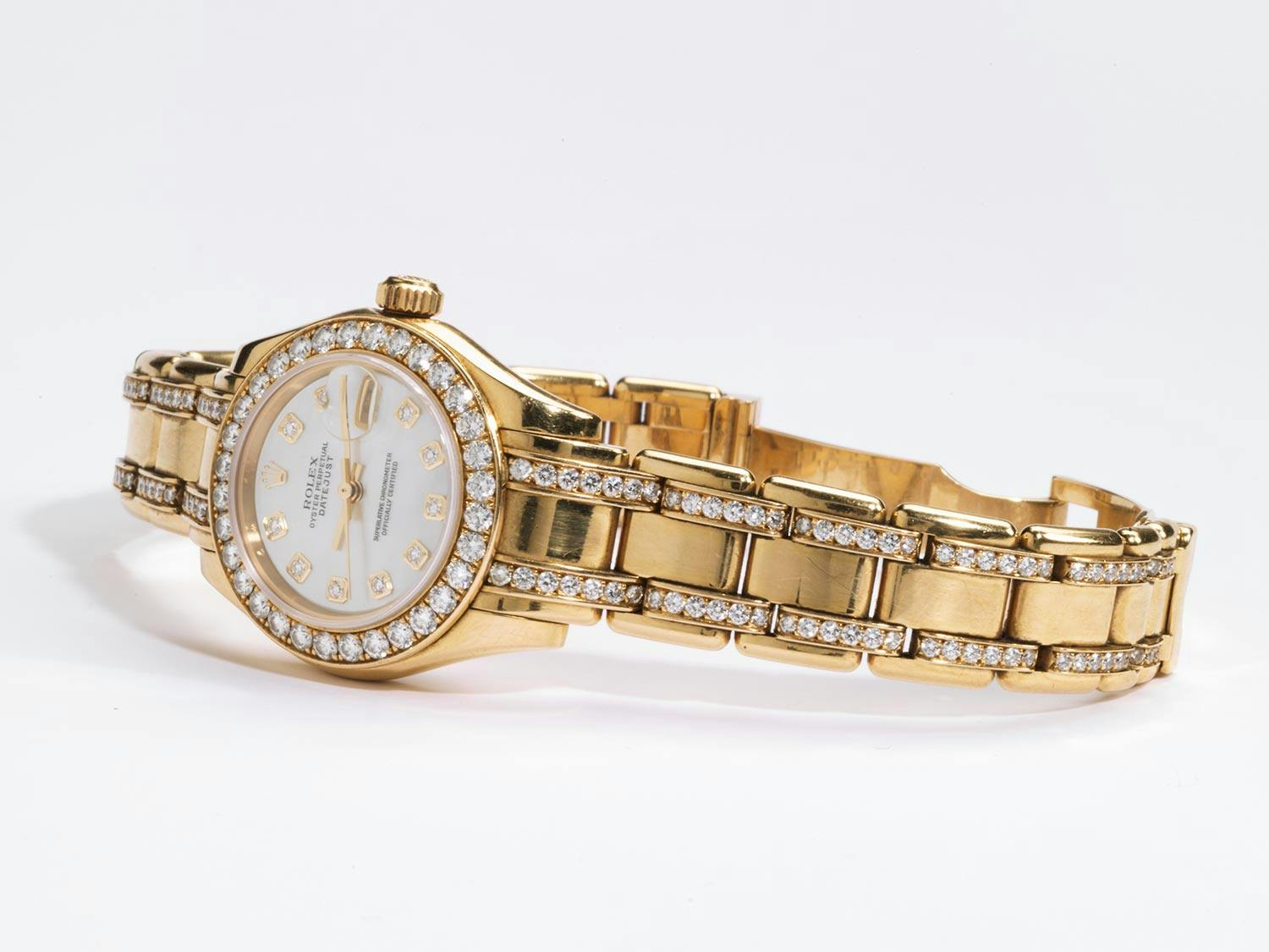 Detailabbildung: Damenuhr Rolex Datejust in Gold mit Brillanten