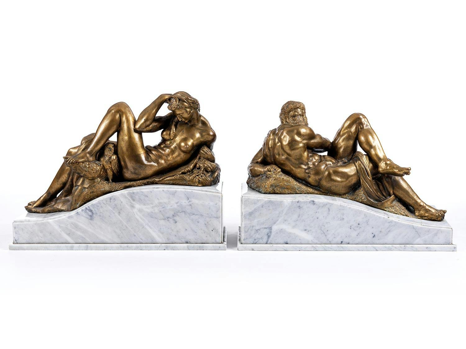 Paar Bronzefiguren „Tag und Nacht“