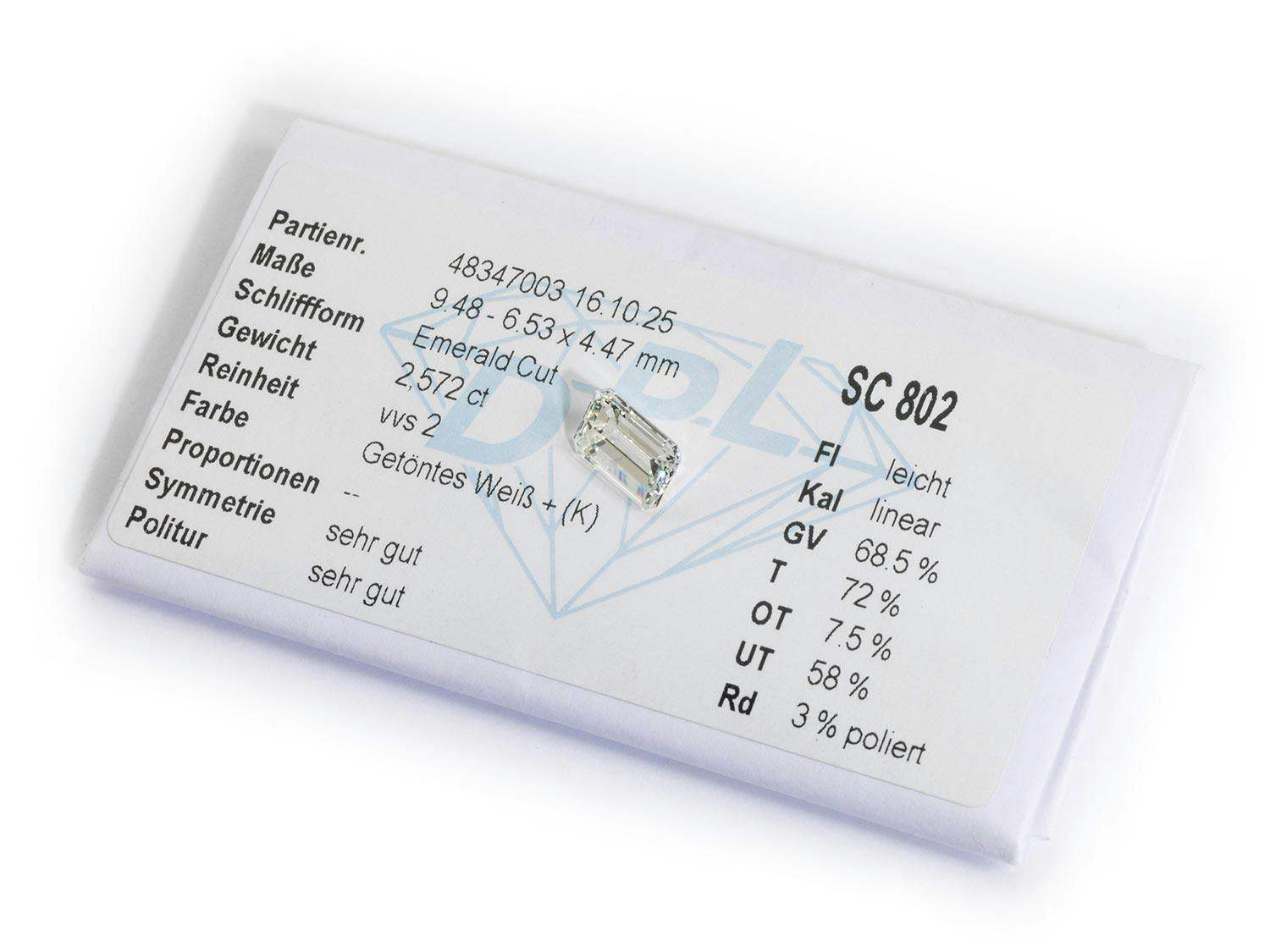 Loser Diamant im Smaragdschliff, 2,57 ct