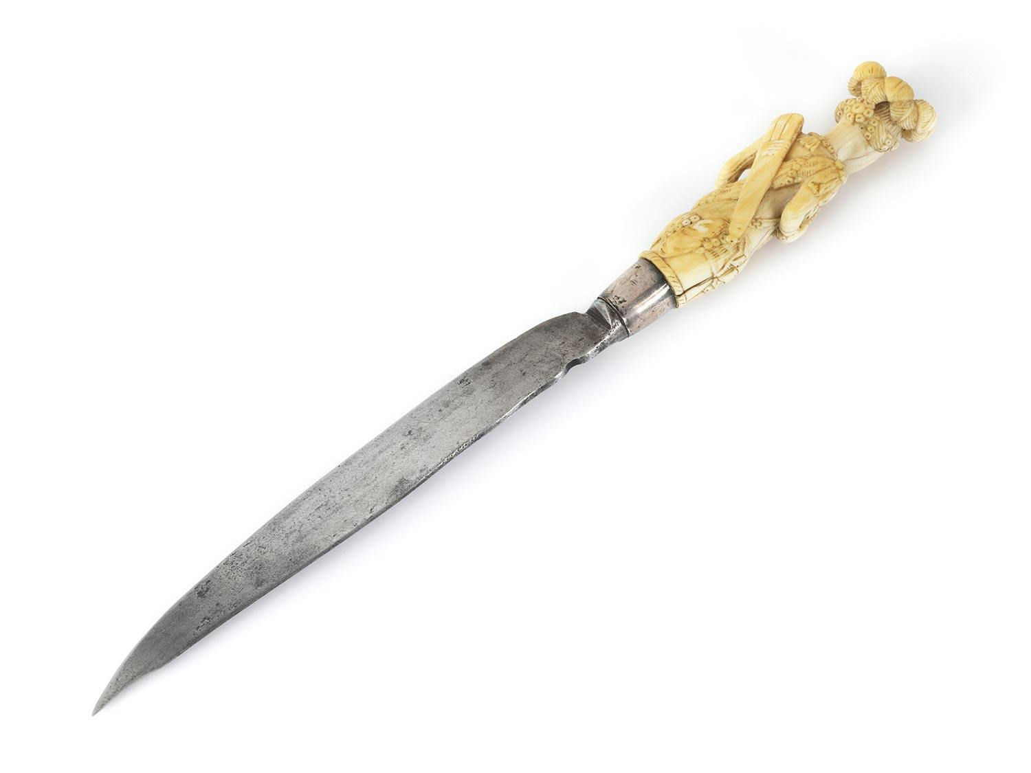 Detailabbildung: Messer mit figürlichem Elfenbeingriff