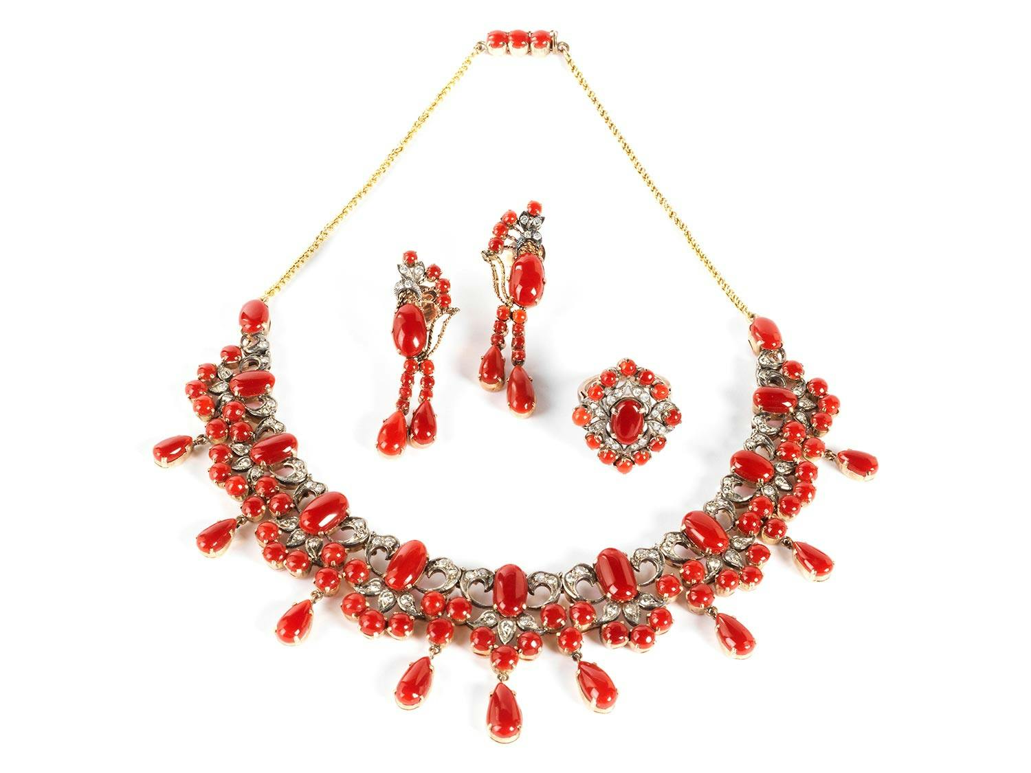 Korall-Diamant-Parure