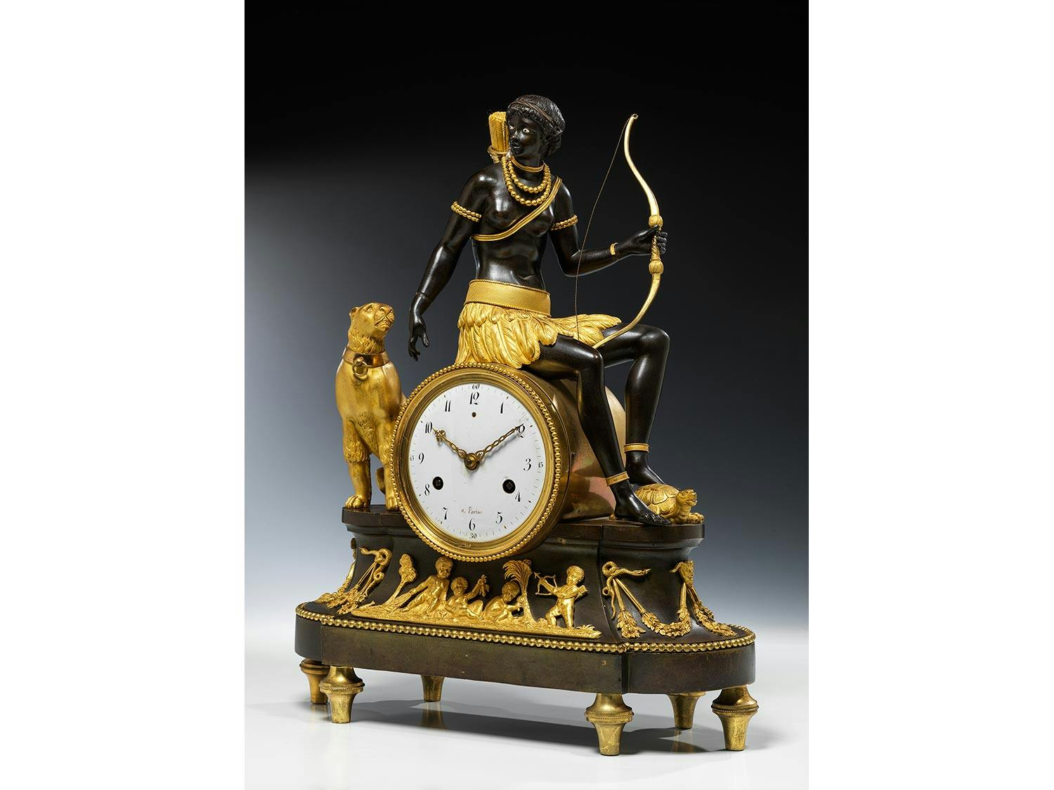 Detailabbildung: Seltene Pariser Kaminuhr des Directoire „Allegorie Afrika“