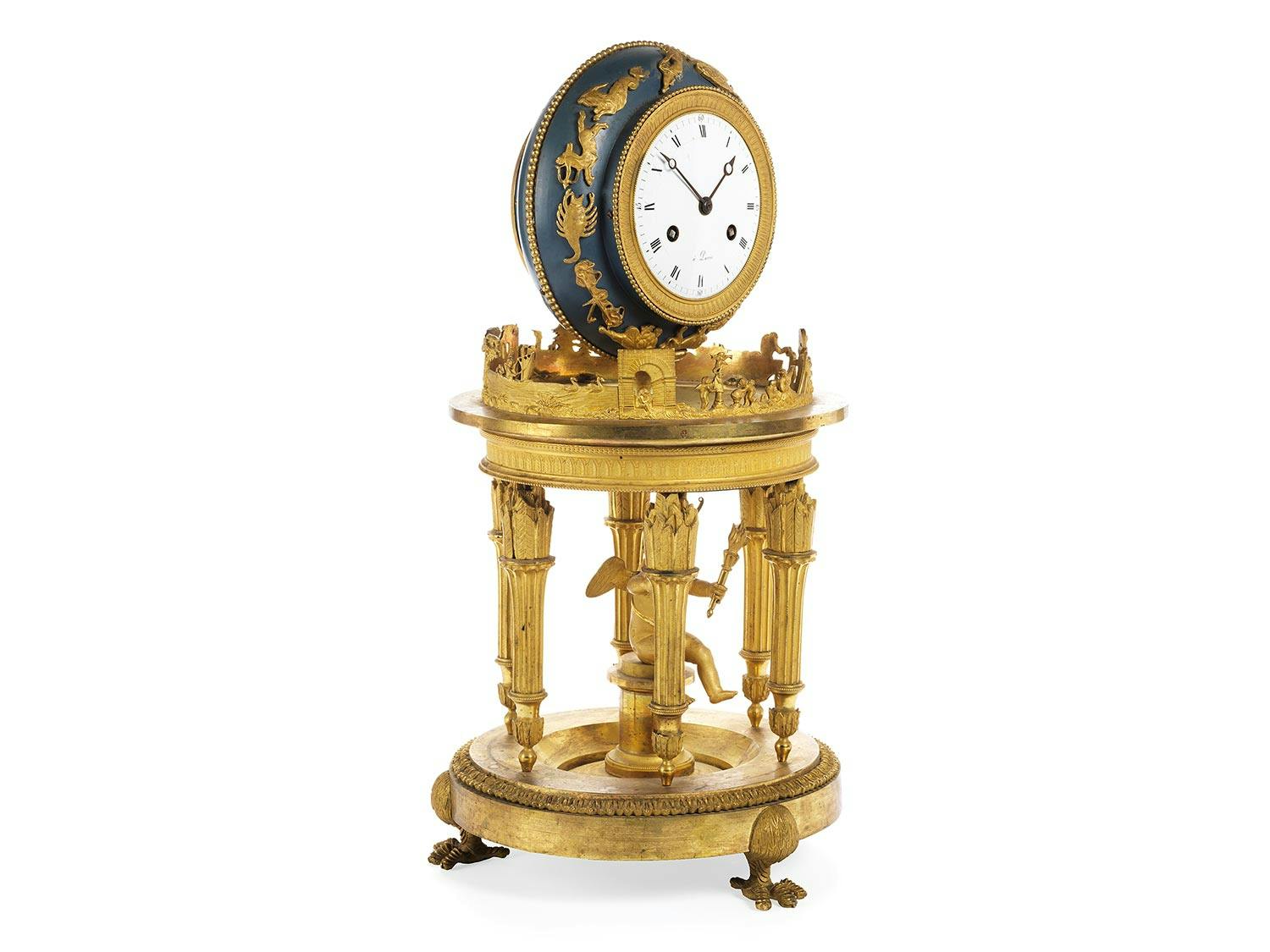 Detailabbildung: Seltene Pariser „Tempeluhr“ mit Amor- und Sternzeichenmotiven