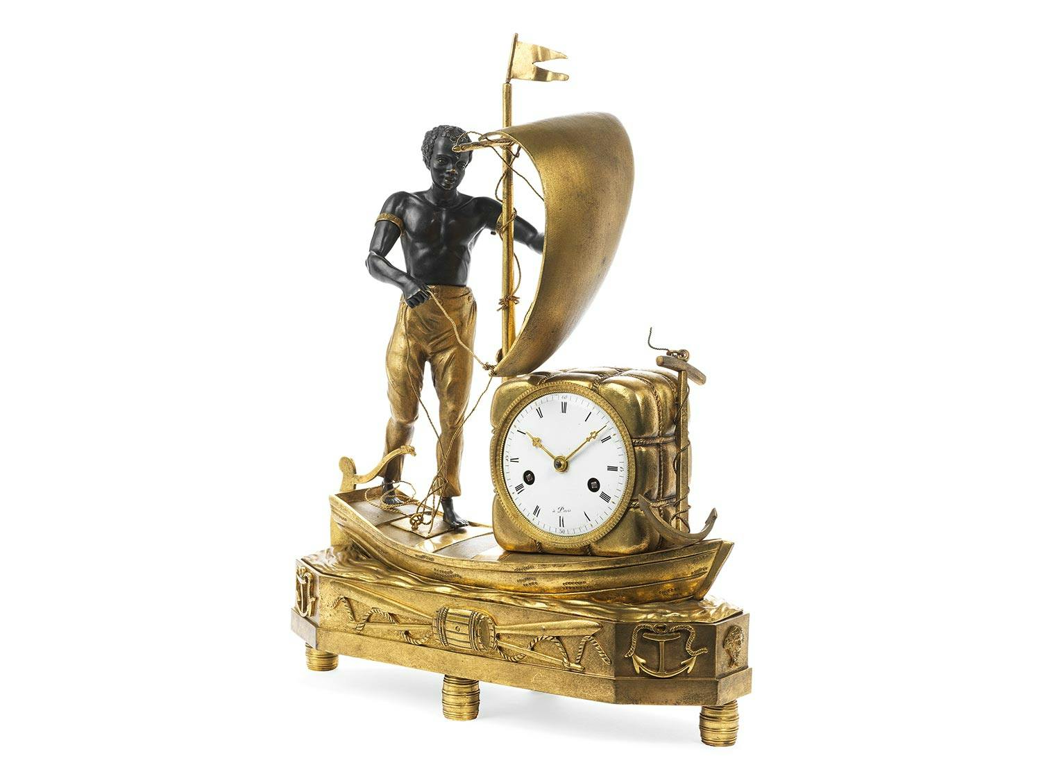 Pariser Kaminuhr um 1800 mit Motiven des Seehandels