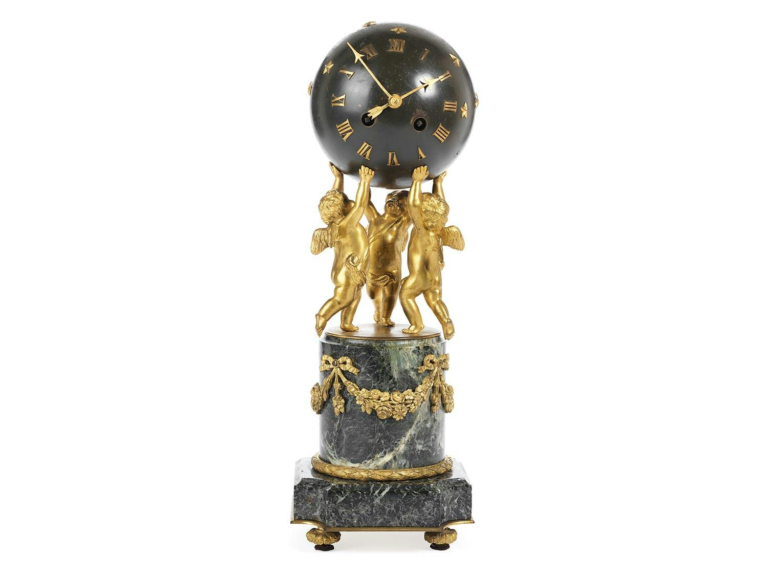 Außergewöhnliche Globus-Kommoden- oder Kaminuhr