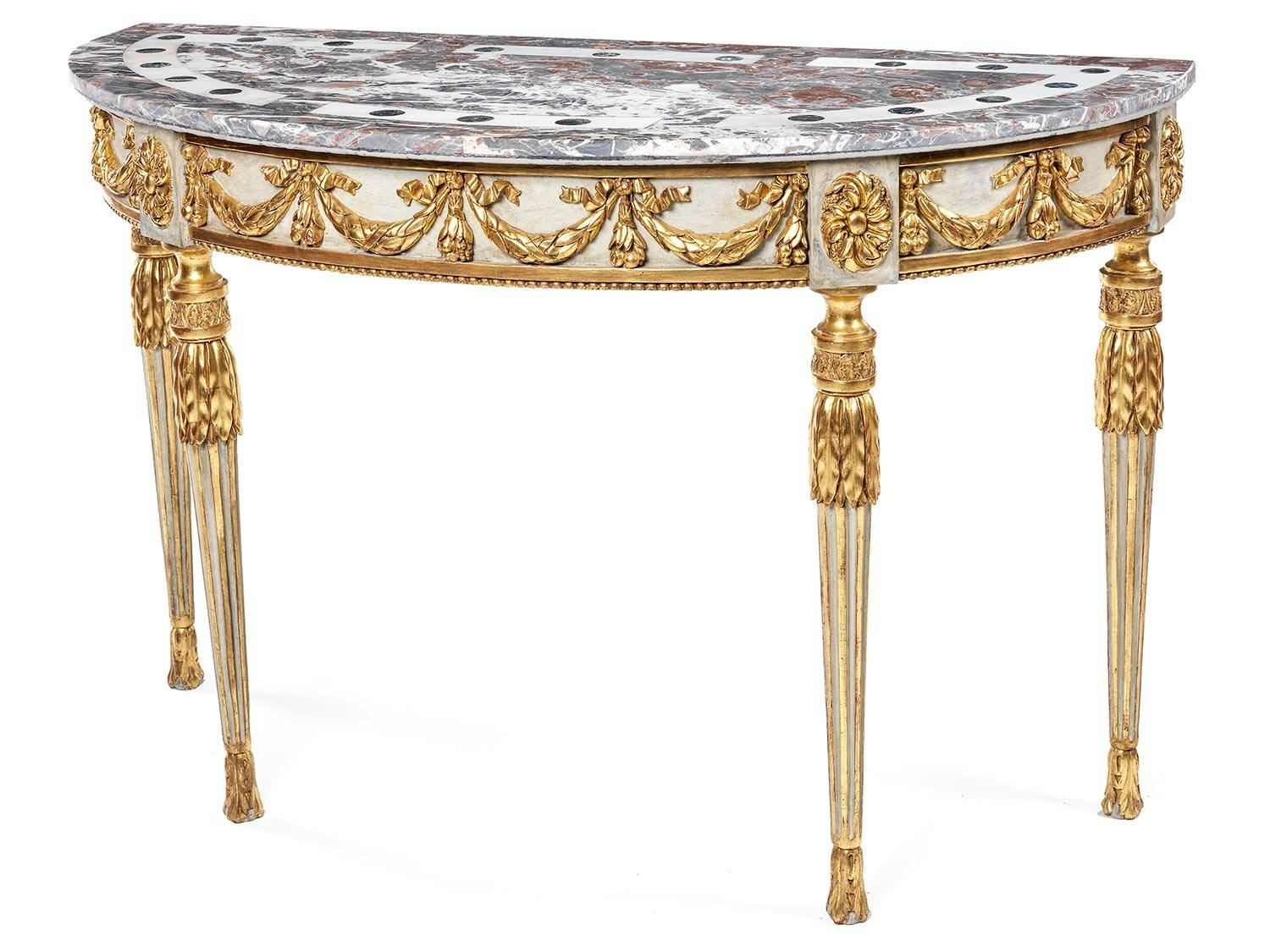 Louis XVI-Demi Lune-Konsoltisch mit Pietra dura-Platte