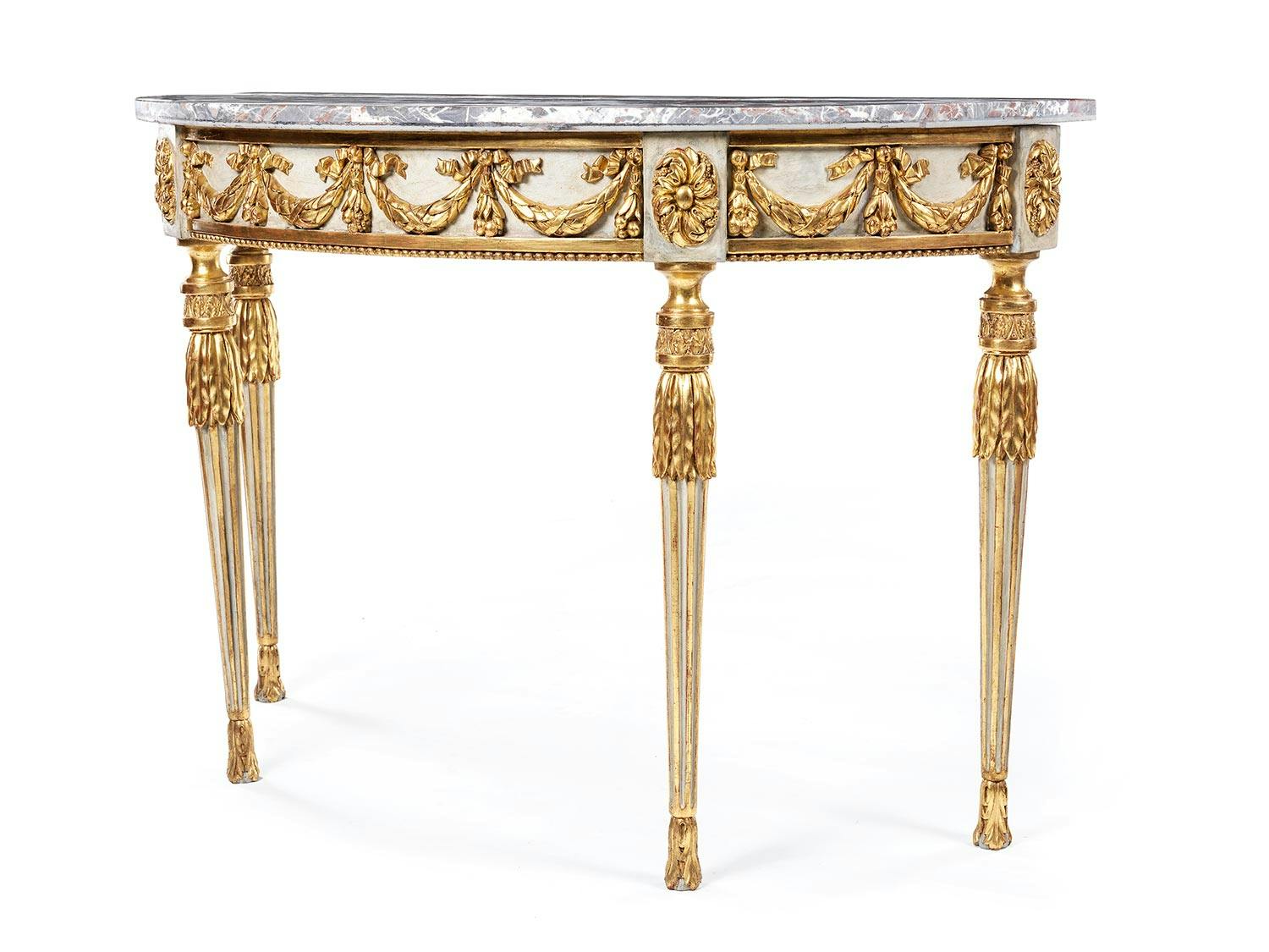 Detailabbildung: Louis XVI-Demi Lune-Konsoltisch mit Pietra dura-Platte