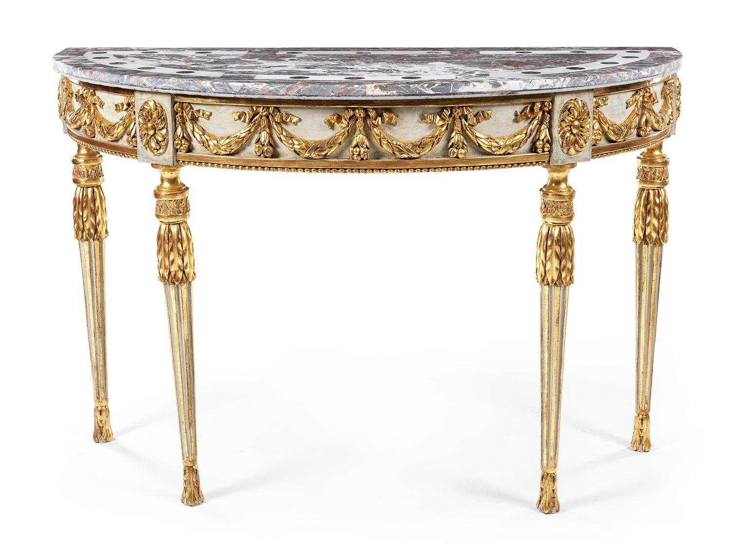 Detailabbildung: Louis XVI-Demi Lune-Konsoltisch mit Pietra dura-Platte