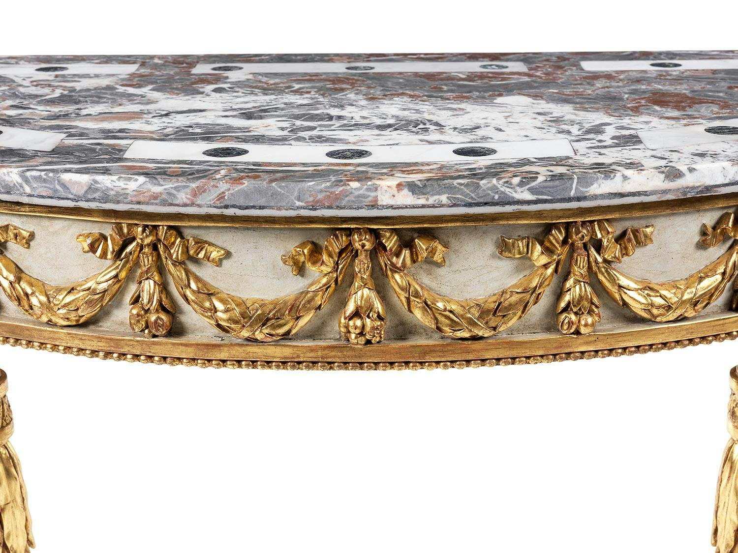 Detailabbildung: Louis XVI-Demi Lune-Konsoltisch mit Pietra dura-Platte