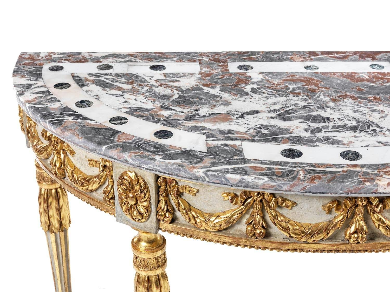 Detailabbildung: Louis XVI-Demi Lune-Konsoltisch mit Pietra dura-Platte