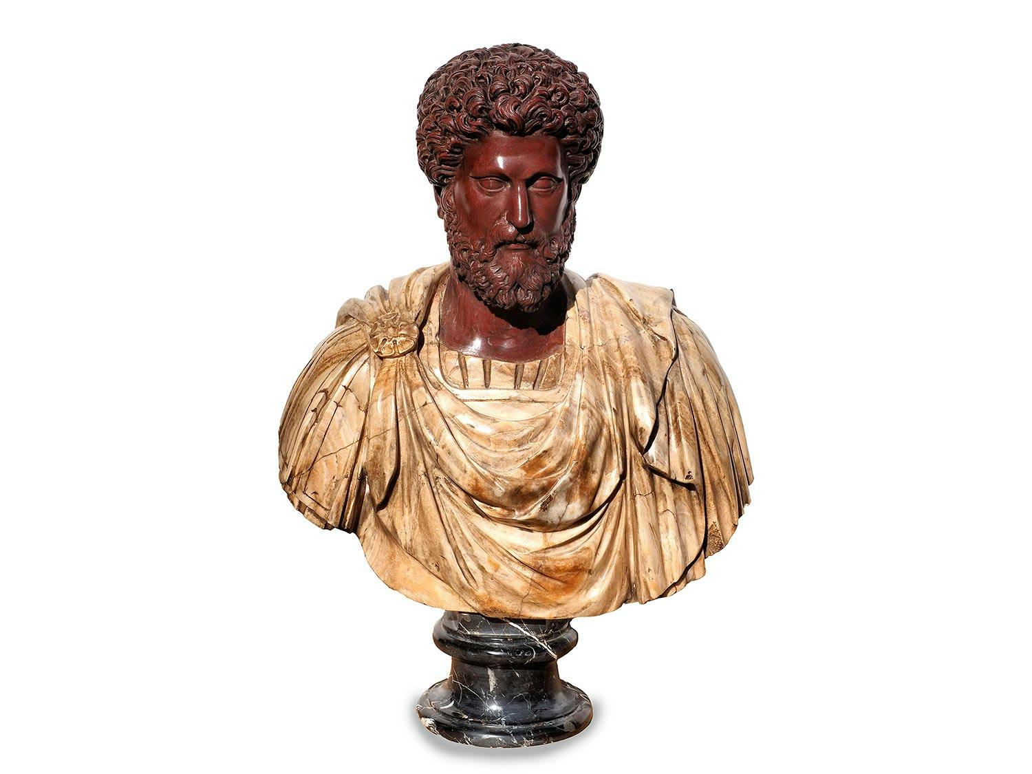 Detailabbildung: Büsten des Marc Aurel und des Nero