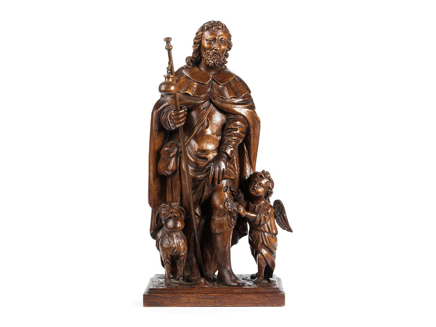 Flämische Schnitzfigur des Heiligen Rochus