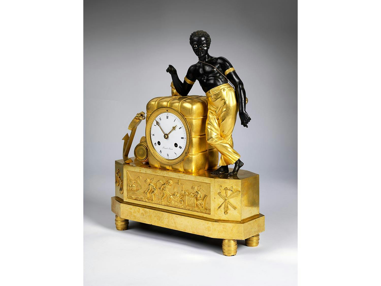 Detailabbildung: Pariser Kaminuhr von Frisard/ Rouen – Allegorie des Seehandels