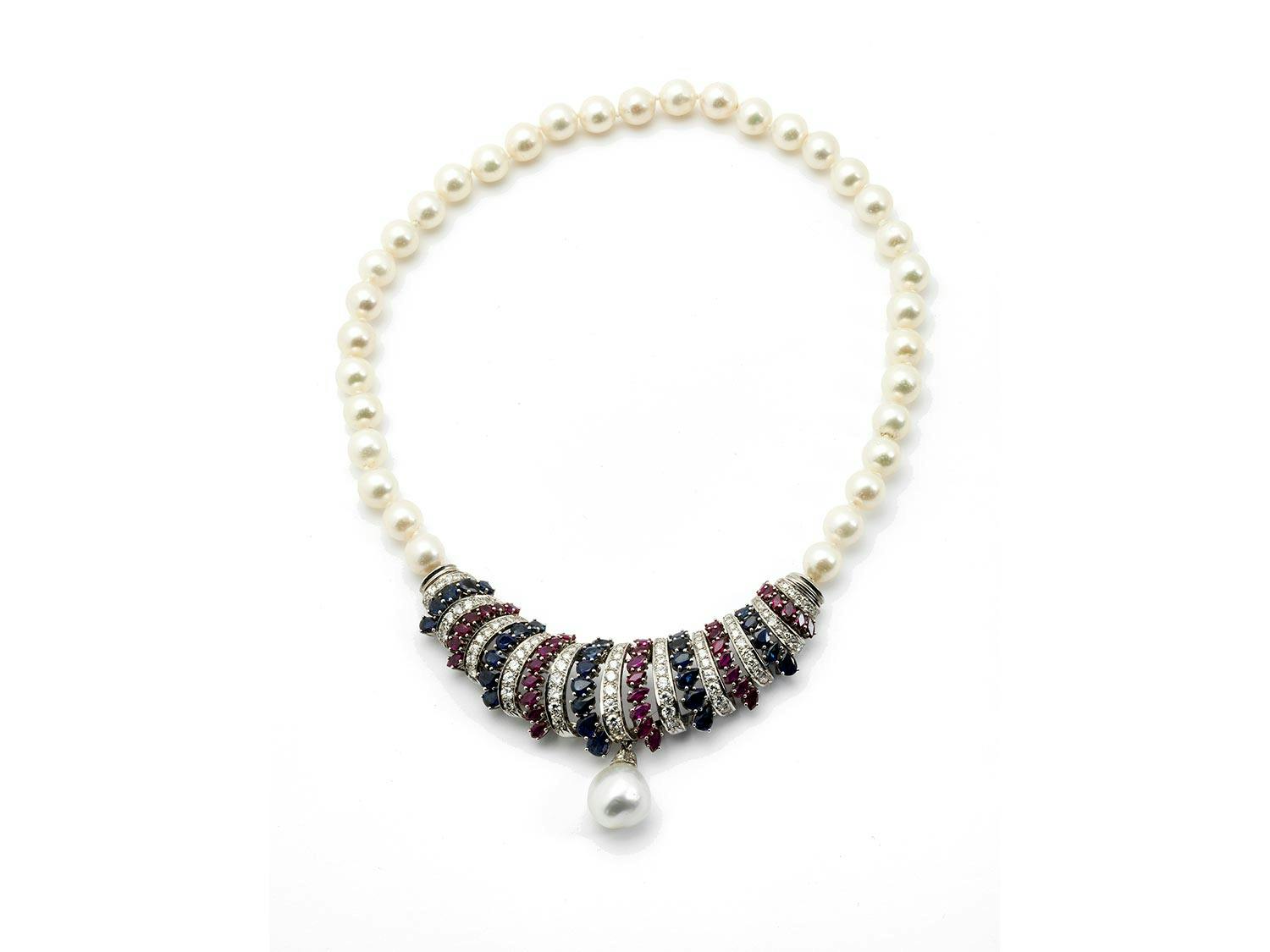 Perl-Brillant-Saphir-Rubincollier von Heiden