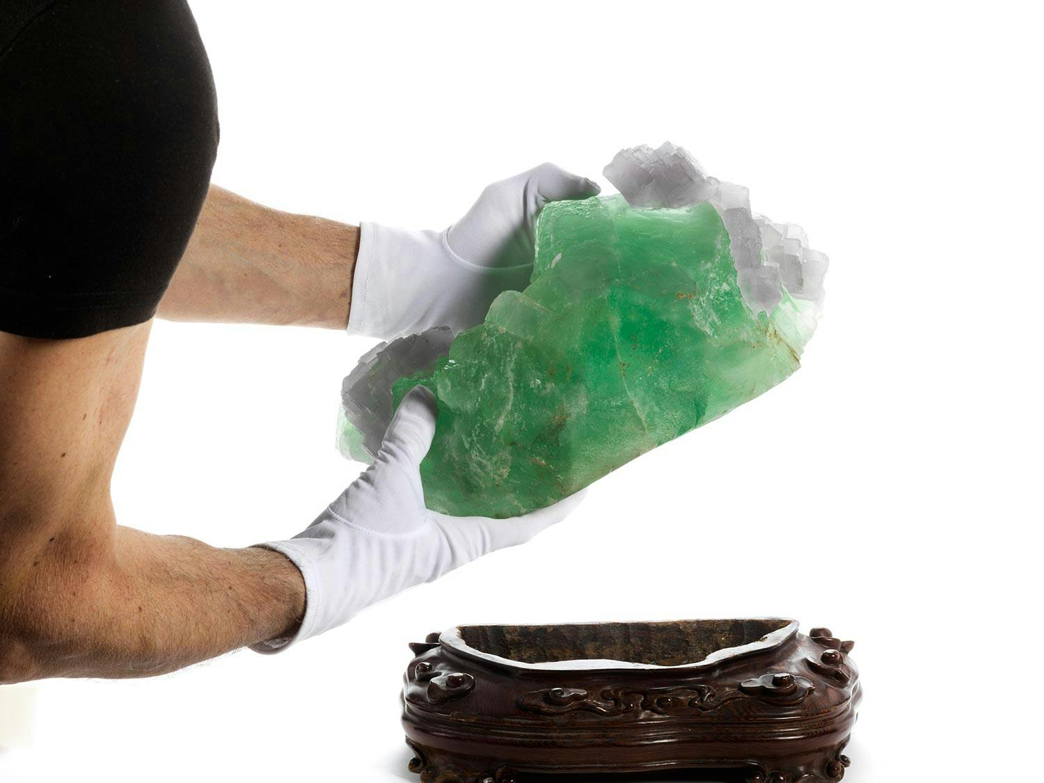 Detailabbildung: Gesteinsprobe mit grünem und grauem Fluorit